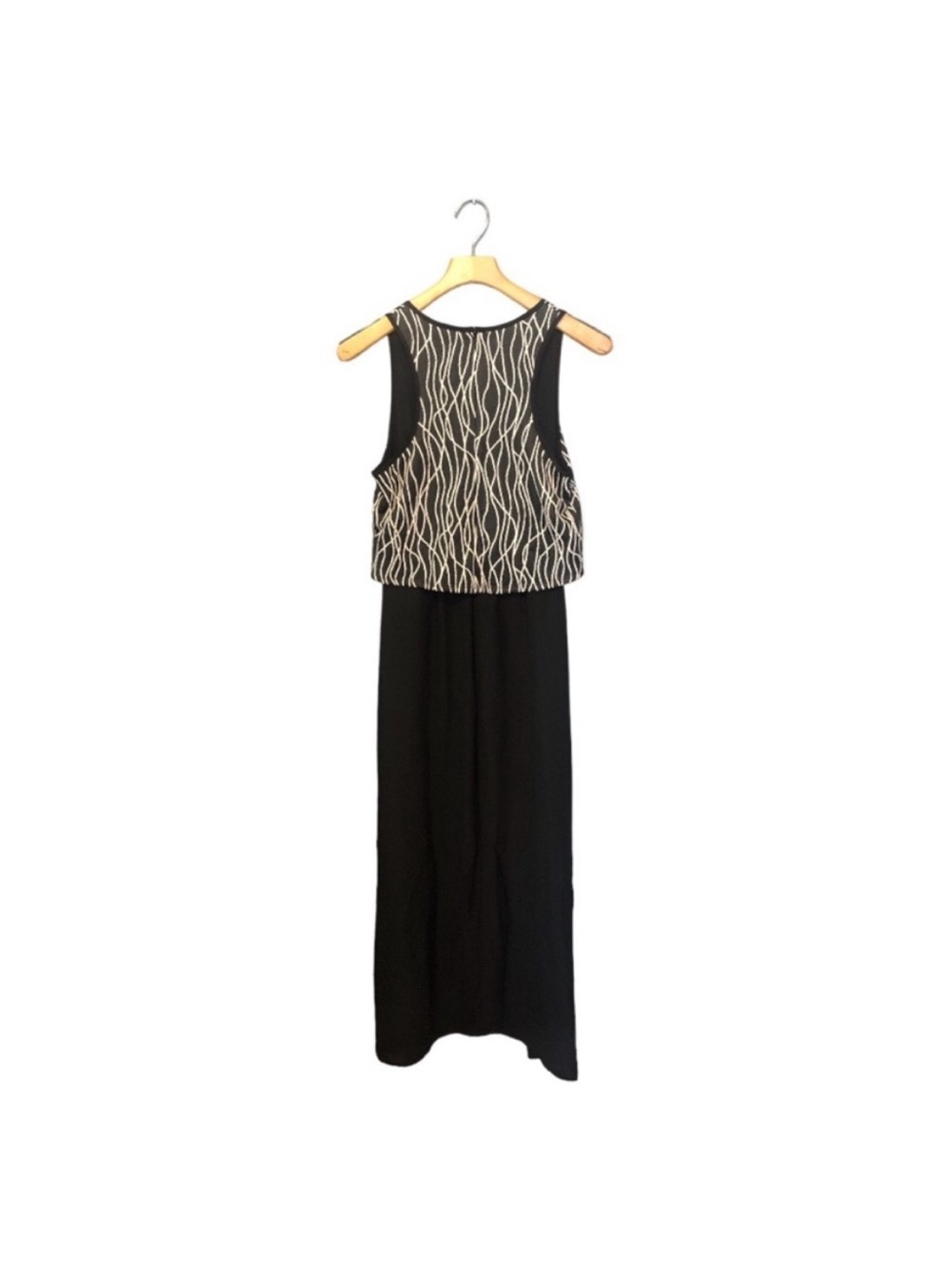 Barneys New York Black Maxi Dress with Cream Embroidered Overlay Size 6 NWT